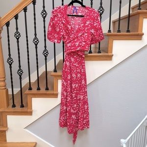 Seraphine maternity and nursing midi wrap dress, pink floral, size 14